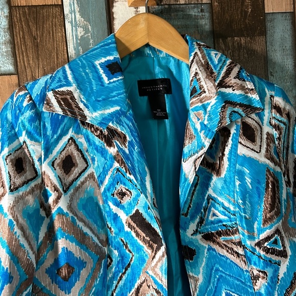 Investments Petites 4P blue shiny 3/4 blazer jacket - Picture 2 of 16